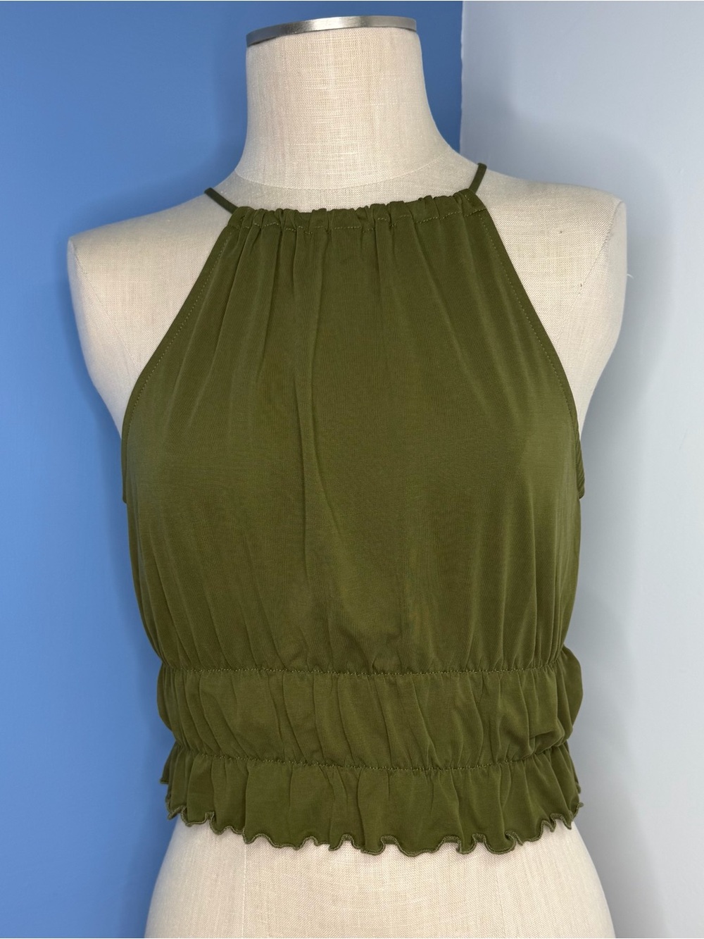 Dee Elly Olive Green Halter Crop Top Tank Size Medium